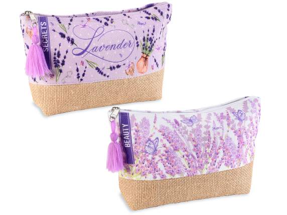 Cosmetic bag in Lavender fabric with jute base